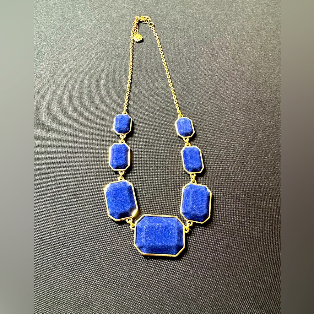 Royal blue velvet and gold necklace